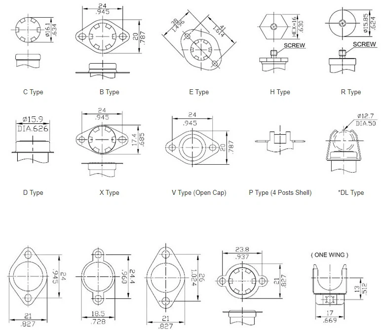 Bracket Types of snap action thermostats Bracket Types of snap action thermostats